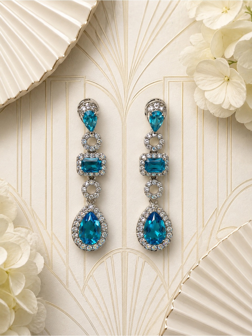 🆕😍❤️😍Crystal & Cubic Teardrop Drop Art Deco Earrings in Blue